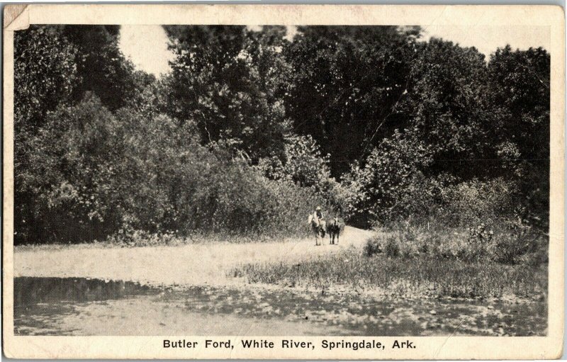 Horseback Riding Butler Ford, White River, Springdale AR Vintage Postcard D61