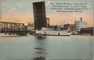 Postcard Walnut St Bridge Green Bay WI Bascule Bridge Single Lift