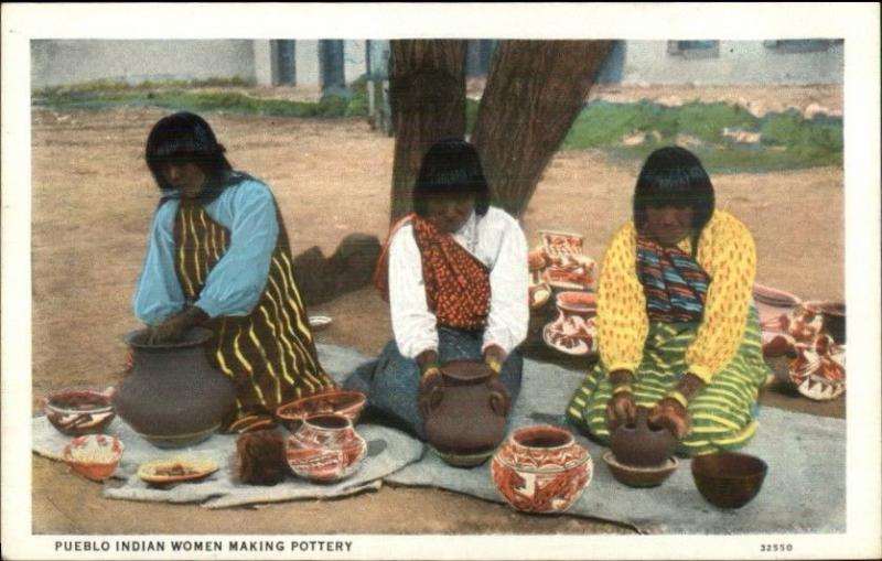 Pueblo Indian Women Making Pottery c1920 Postcard