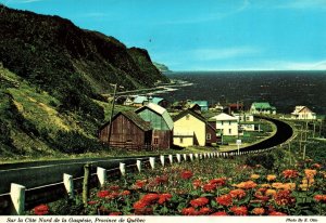 CONTINENTAL SIZE POSTCARD DRIVING ALONG THE NORTH SHORE GASPE QUEBEC CANADA 1971