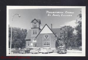 RPPC ST. ANNE ILLINOIS PRESBYTERIAN CHURCH 1950's CARS REAL PHOTO POSTCARD ILL.