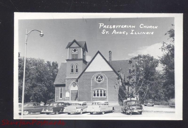 RPPC ST. ANNE ILLINOIS PRESBYTERIAN CHURCH 1950's CARS REAL PHOTO POSTCARD ILL.