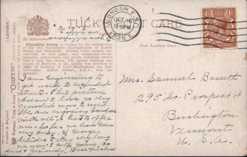 London - Piccadilly Circus TUCK c1910 Postcard