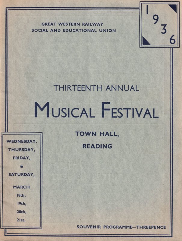 1936 Great Western Railway Reading Music Festival Theatre Programme