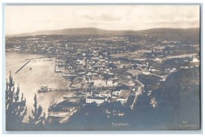 c1930's Birds Eye View Harbor City Trondheim Norway RPPC Photo Unposted Postcard