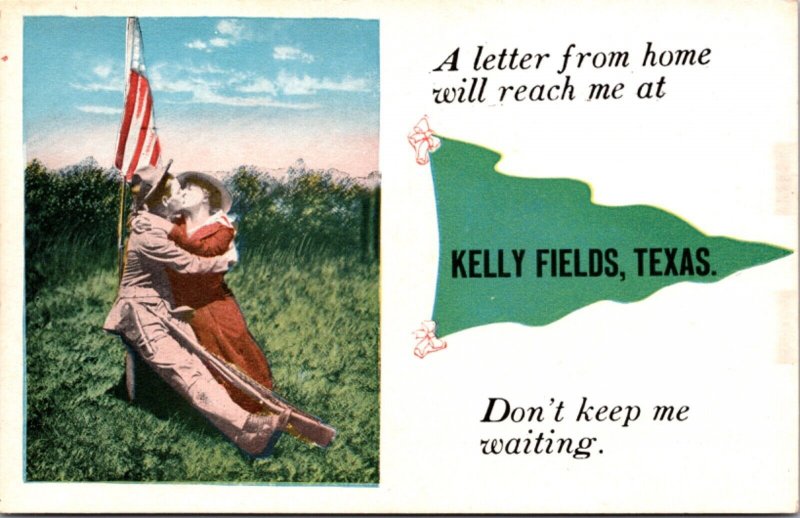 PC Pennant Flag For Kelly Fields, Texas Soldier Woman Kissing American Flag