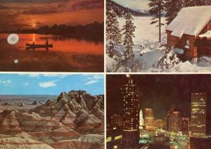 Multi-View America: Sunset & Canoe, Winter Cabin, Painted Desert & City at Night