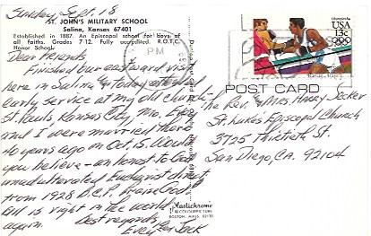 Greetings From Salina, Kansas.  Stamp # 2051 '84 Olympics Boxing