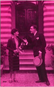 Postcard Romance Photo Pink Tint - Couple in front of entryway - Lutece 2113