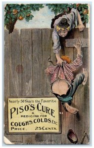 c1910's Boys Happy Days Pisos Cure Medicine For Cough Colds Advertising Postcard