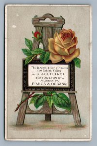 VICTORIAN TRADE CARD G.C. ASCHBACH MUSIC HOUSE ALLENTOWN PA PIANOS & ORGANS