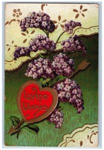 Valentine Postcard Heart With Arrow Loving Wishes Flowers Embossed Oshkosh WI