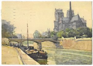 Back Side of Notre Dame Cathedral Paris France Water Color Continental Size