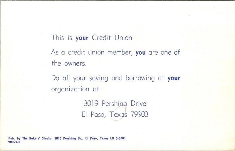 Postcard El Paso Teachers Federal Credit Union in El Paso, Texas~137438