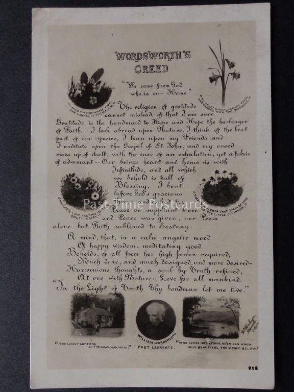 Verse & Poem: Wordsworth's Creed - Poet Laurate c1936 Old Postcard