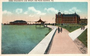 Vintage Postcard 1920's Hotel Chamberlin and Wharf Old Point Comfort Virginia VA