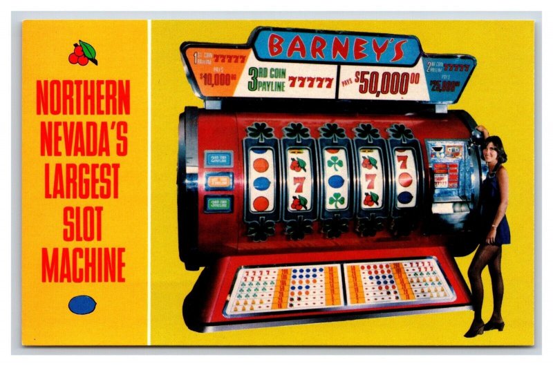 Giant Slot Machine Barney's Casino Las Vegas Nevada NV UNP Chrome Postcard V4