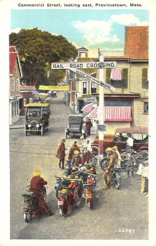 Provincetown MA Commercial  Street Old Cars And Old Motorcycles Postcard