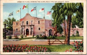 Postcard TX San Antonio - The Alamo under Six Flags
