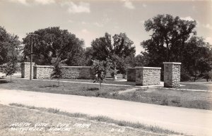 Marysville Kansas~Fountain Can Be Seen Thru City Park Stone Gate~RPPC 1940s