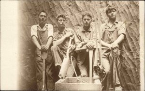 Mining Miners Great Pose +Photography Moundridge Kansas KS Cancel 1913 RPPC