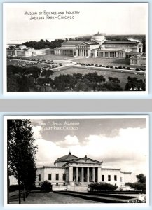 2 RPPC Postcards CHICAGO, IL ~ Museum of Science & Industry SHEDD AQUARIUM 1950s