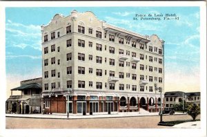 St Petersburg, FL Florida  PONCE DE LEON HOTEL & Street View  ca1920's Postcard