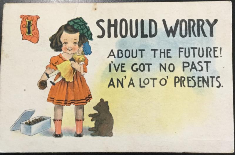 Postcard Used “I should worry...” Girl/Teddy Bear/Doll MO LB