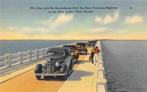 New Overseas Highway Cars to Key West Florida 1940s linen postcard