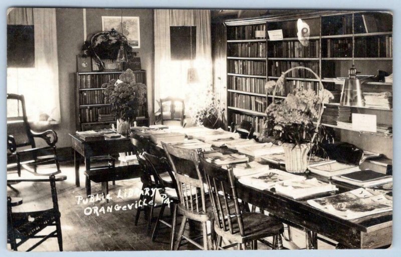 1931 RPPC ORANGEVILLE PA PUBLIC LIBRARY INTERIOR PHOTO BOOKS*SENT TO CANAL ZONE 