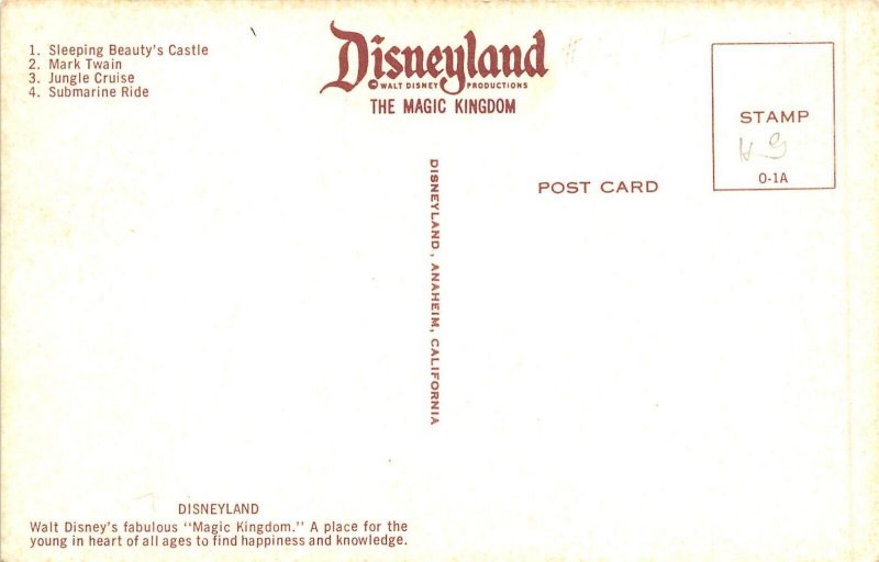 DISNEYLAND Anaheim California 1950s Postcard magic Kingdom Multiview Castle Sub