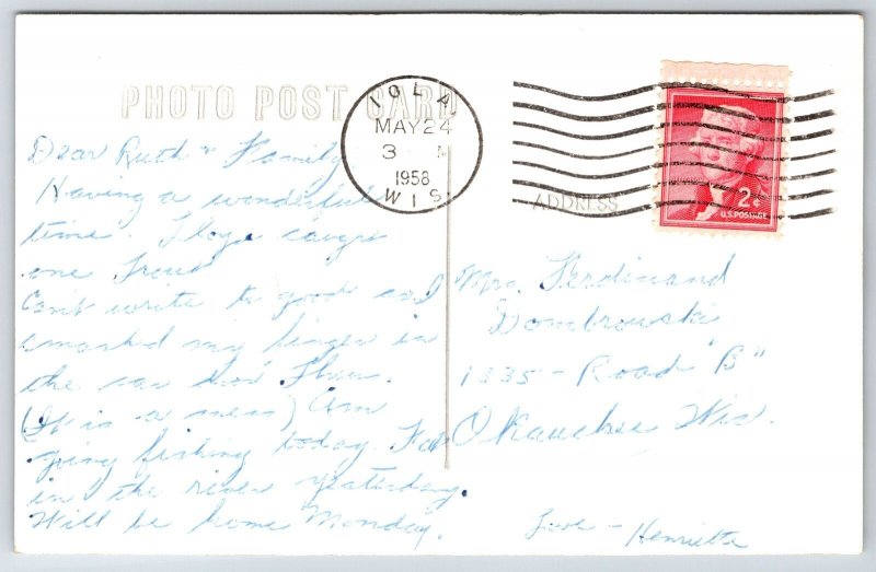 Iola Woodie~Gambles~c1949 Nash Ambassador~Texaco~Yellow Stop Sign~Gambles~RPPC