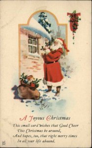 Christmas Santa Claus in Snow With Toys c1920 Vintage Postcard