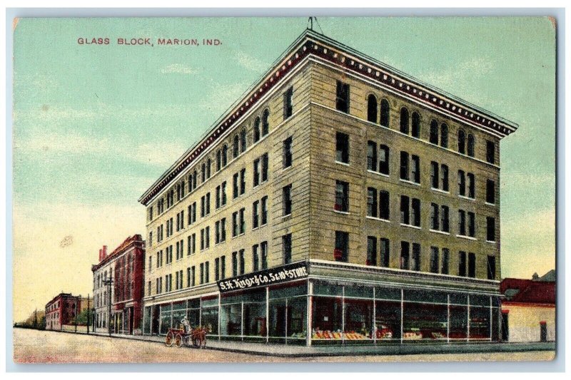 c1910 Horse Carriage Glass Block SH Knox & Co Store Marion Indiana IN Postcard