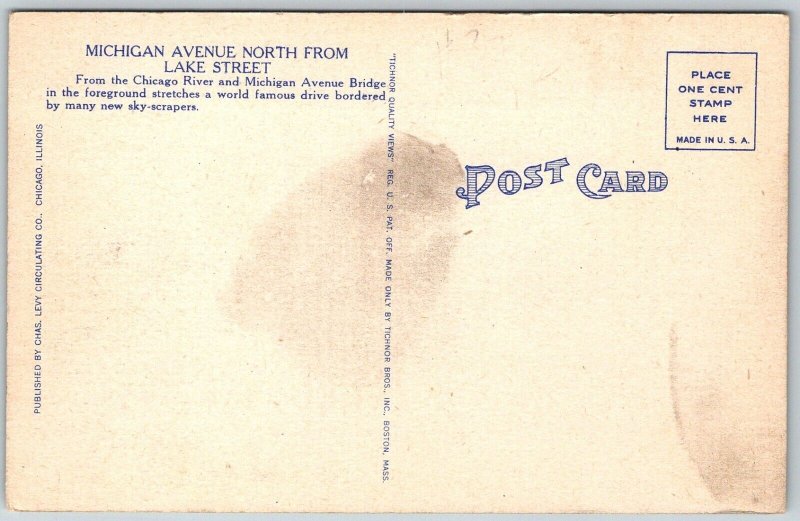 Chicago Illinois 1940s Postcard Michigan Avenue North From Lake Street