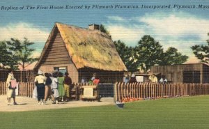 Vintage Postcard Replica First House Plimoth Plantation Plymouth Massachusetts