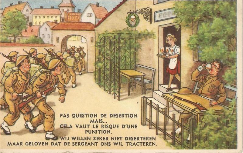 Military humour . Vintage Belgian postcard 1940s