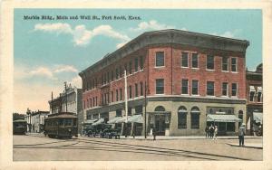 1920s Marble Building Main Wall Trolley Fort Scott Kansas Knopp postcard 1465