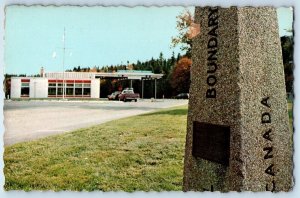 c1960 Jackman Maine ME Vintage Postcard U.S. Border Customs Boundary Canada Sign