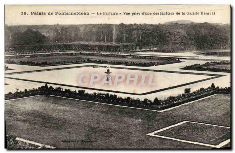 Old Postcard Palace of Fontainebleau Le Parterre View taken from one of the w...
