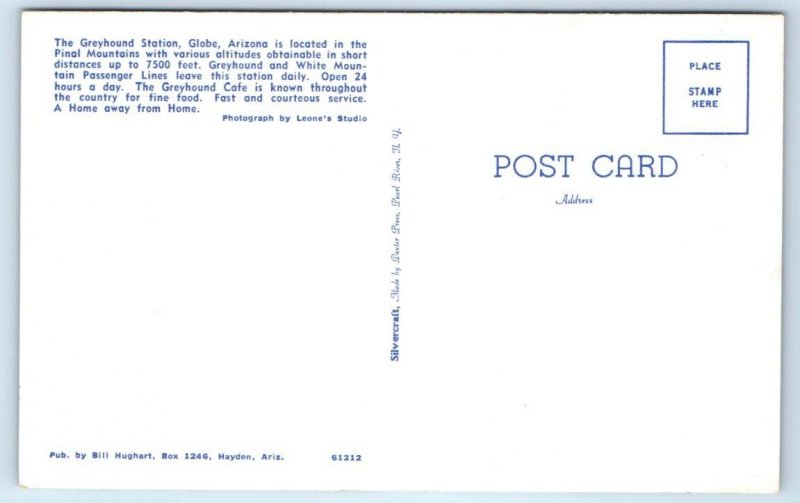 GLOBE, AZ Arizona ~ GREYHOUND STATION CAFE Postcard Rack c1940s Postcard