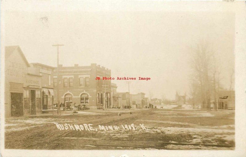 MN, Rushmore, Minnesota, RPPC, Street Scene, Business Section, Photo