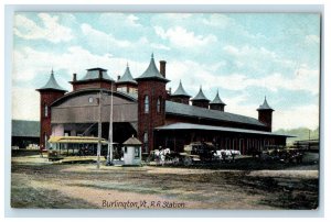 c1910's Burlington VT, R.R. Railroad Trolley Train Station Depot Postcard