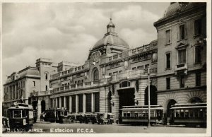 argentina, BUENOS AIRES, Estacion F.C.C.A., Railway Station, Tram (1930s) RPPC