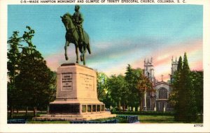 South Carolina Columbia Wade Hampton Monument and Glimpse Of Trinity Episcopa...