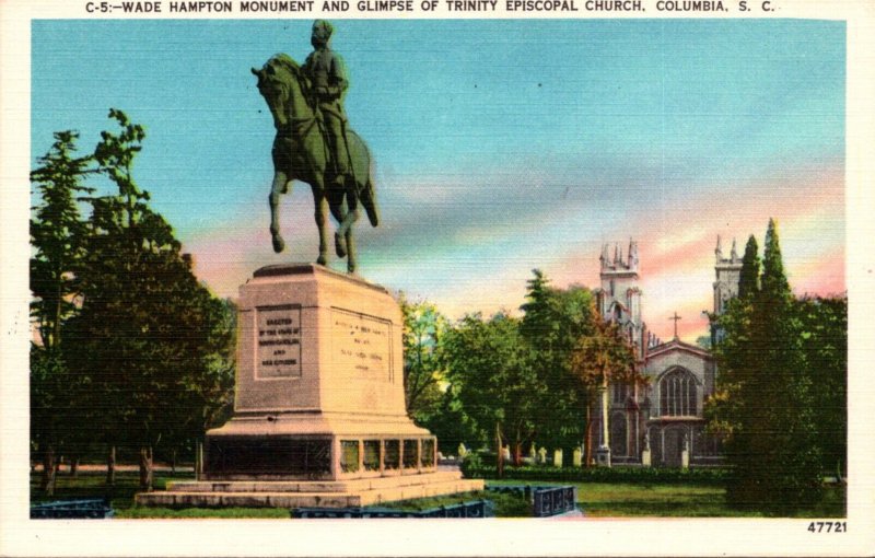 South Carolina Columbia Wade Hampton Monument and Glimpse Of Trinity Episcopa...