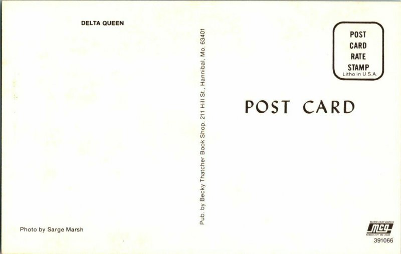 Delta Queen Hannibal Missouri Vintage Postcard Standard View Card 