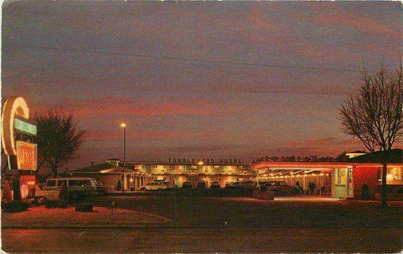 Dexter Liberal Kansas Tumbleweed Motel roadside 1960s Postcard Night 4086