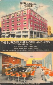 Vintage Burlingame Hotel Bartlesville OK Postcard Linen Coffee Shop
