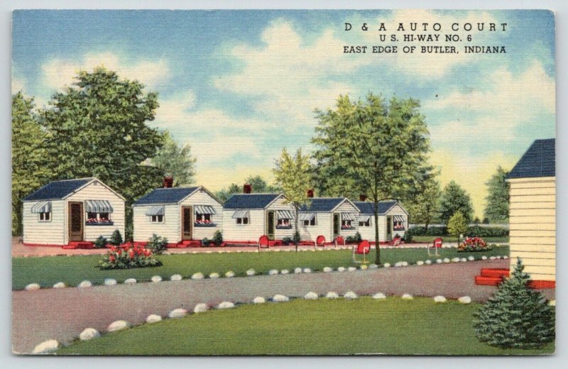 Butler Indiana~D&A Auto Court~Cottage Cabins~Roadside Motel Route 6~1956 Linen 